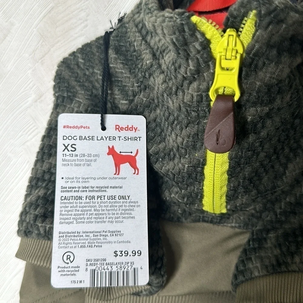 🆕 REDDY PETS Dog zip up base layer tshirt